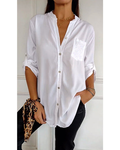 Casual top with sequin inserts and buttons