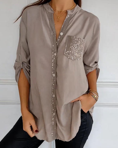 Casual top with sequin inserts and buttons