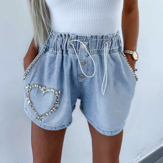 Kirstine - Heart-shaped shorts with crystals