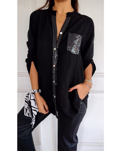 Casual top with sequin inserts and buttons