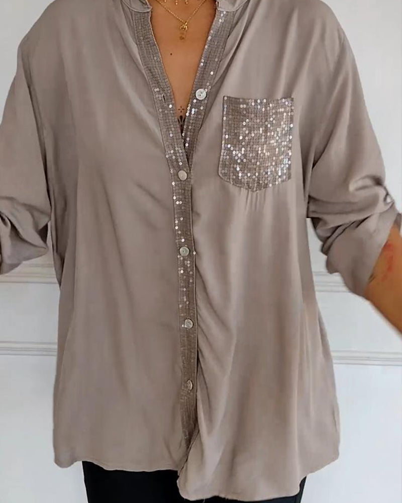 Casual top with sequin inserts and buttons