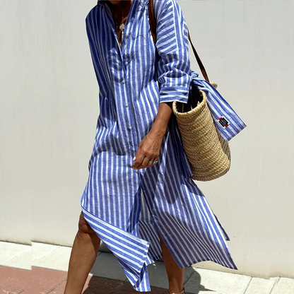 PERLIE | ELEGANT STRIPED SHIRT DRESS